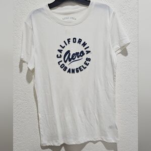 Aeropostale White Tee with Navy Graphic Large